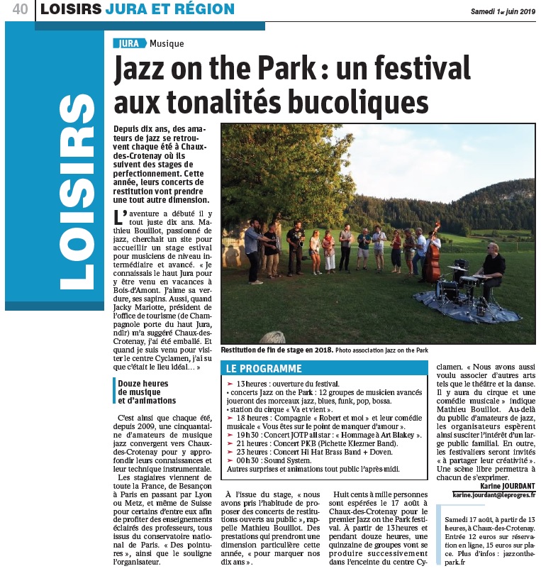 Article Le Progrès sur le festival Jazz On The Park