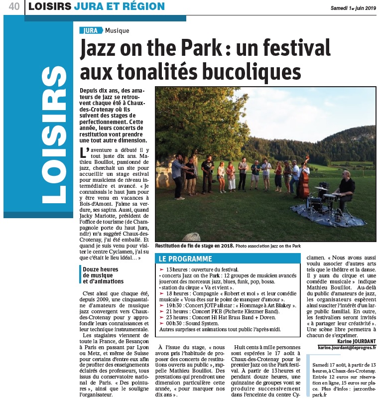 Article Festival Jazz On The Park : Le Progrès